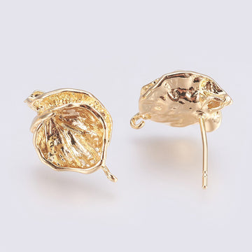 1 pair(2pcs), 17.5x12x6mm, Brass Stud Earring Findings, Leaf Real Gold Plated